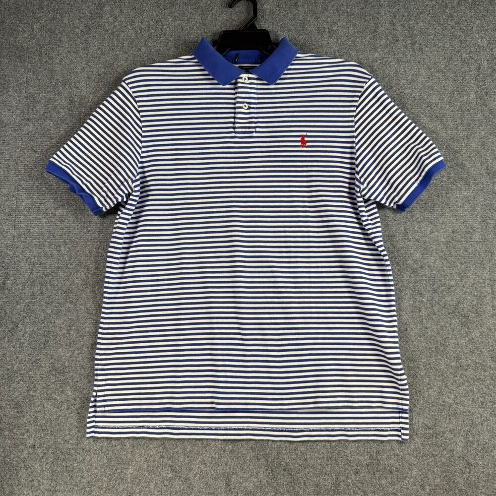 Polo Golf Ralph Lauren Custom Fit Blue White Stripe Polo Approx Men's L No Tag